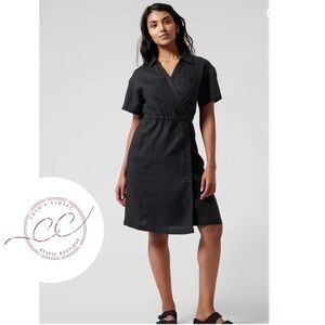 Athleta Black Playa Linen Wrap Dress